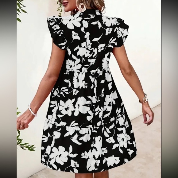 Floral Print V Neck Dress, Elegant Ruffle Sleeve Dress For Spring & Summer - Picture 2 of 3